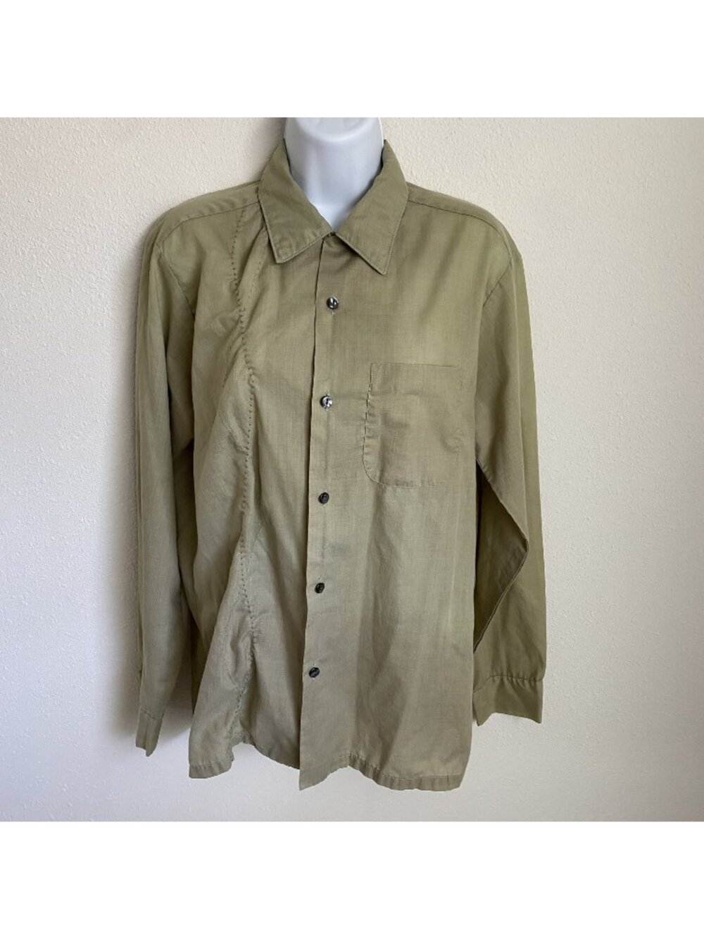 VTG California Super Spire Heat-Set Womens Medium Olive Green Button-up Shirt